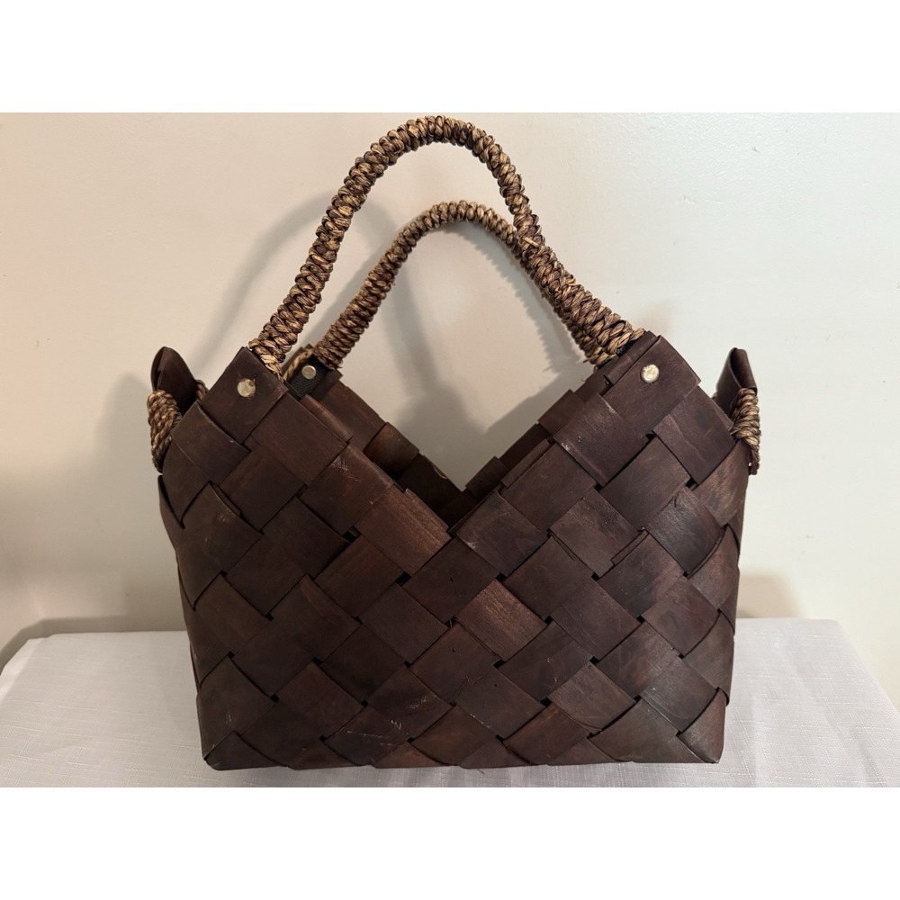 Dark Brown Wood Basket Weaved Handbag Womens Funky